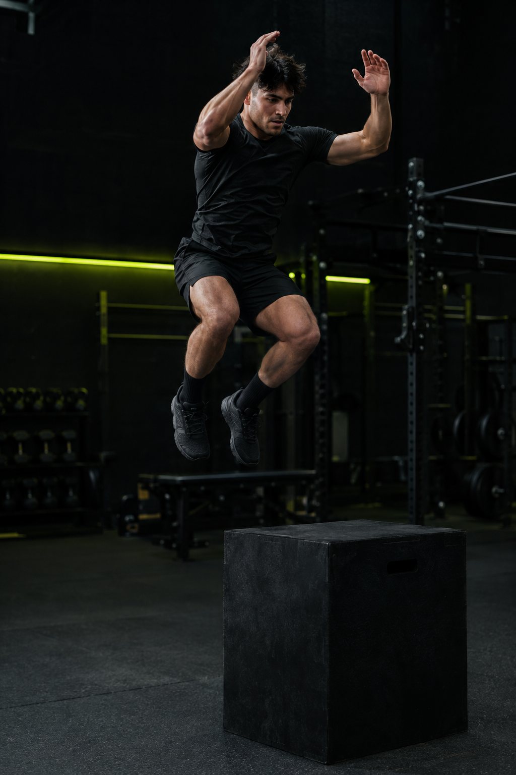 Athlete performing an explosive box jump