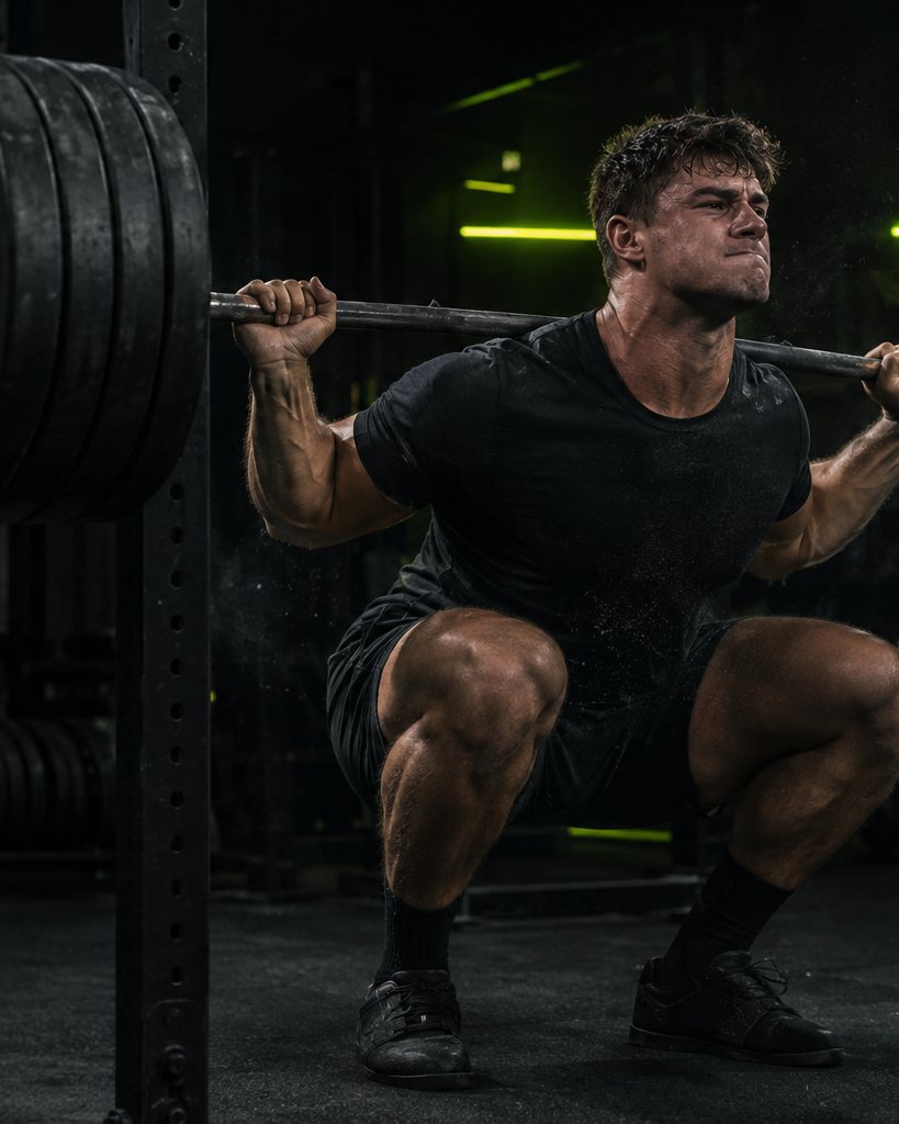 Athlete performing a barbell back squat