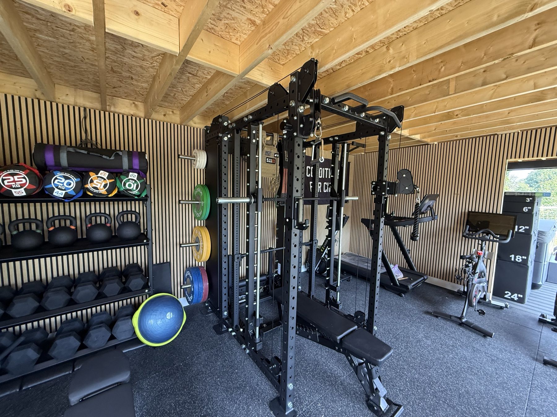 Rack, kettlebells and bike